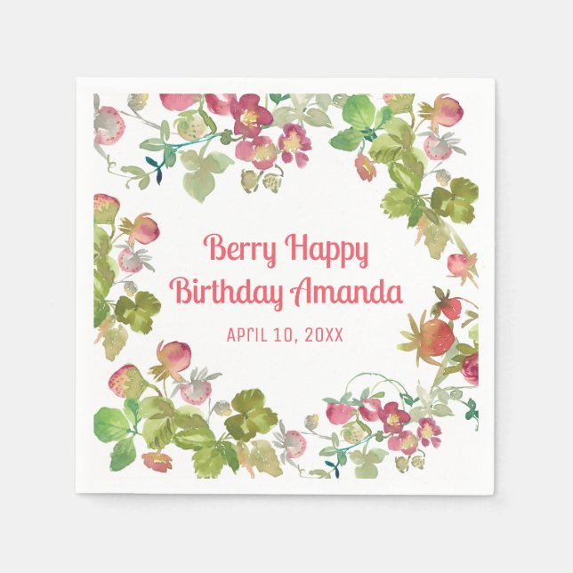 Berry Happy Strawberry Birthday  Napkin (Front)