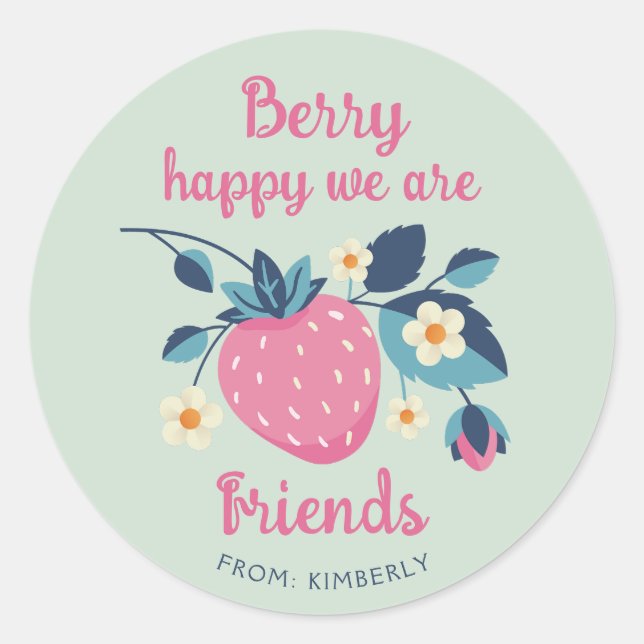 Berry Happy Strawberry Classic Round Sticker (Front)