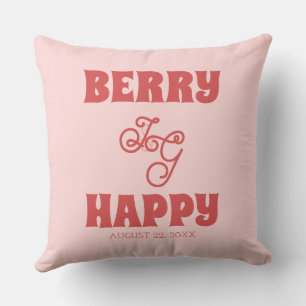 Berry Happy Strawberry colour tones retro newlywed Cushion