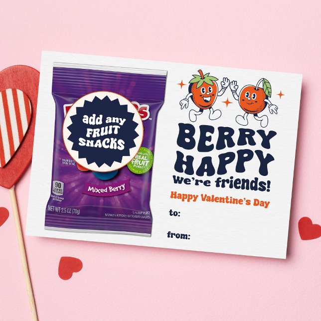 Berry Happy We're Friends Fruit Snack Valentine Postcard (Creator Uploaded)