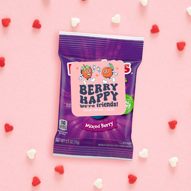 Berry Happy We're Friends Fruit Snack Valentine Square Sticker (Creator Uploaded)