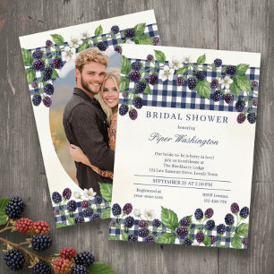 Berry in Love Blackberry Gingham Bridal Shower Invitation