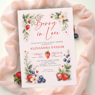 Berry in Love Botanical Art Pink Bridal Shower Invitation