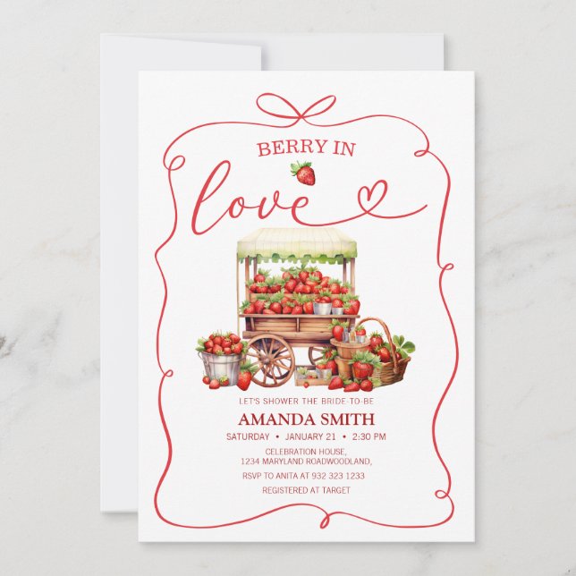  Berry In Love Coquette Bridal Shower Invitation (Front)