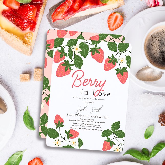 Berry in Love Floral Strawberry Bridal Shower Invitation (Creator Uploaded)