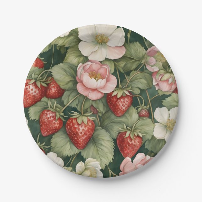  "Berry in Love" Flowers and Strawberry Paper Plate (Front)
