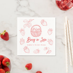 Berry in Love Hand-drawn Strawberry Bridal Shower Napkin