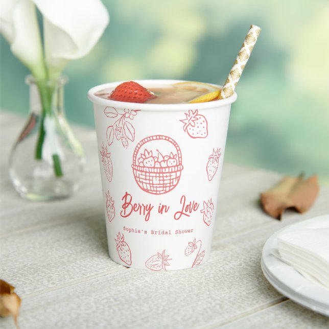 Berry in Love Hand-drawn Strawberry Bridal Shower Paper Cups (Insitu)