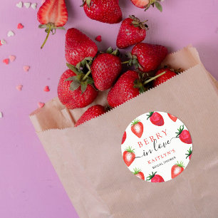 Berry In Love Strawberry Bridal Shower Classic Round Sticker
