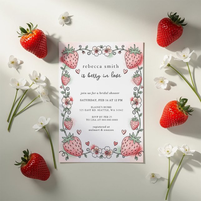 Berry in Love Strawberry Bridal Shower Invitation (Berry in Love Strawberry Bridal Shower Invitation)