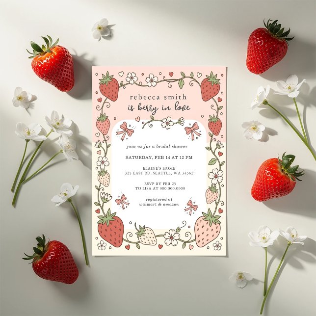 Berry in Love Strawberry Bridal Shower Invitation (Berry in Love Strawberry Bridal Shower Invitation)