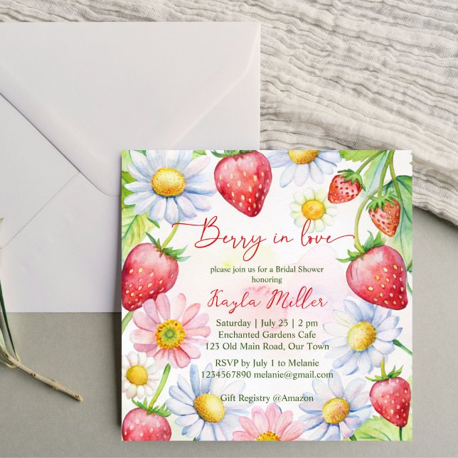 Berry in love strawberry bridal shower invitation (Berry in love strawberry bridal shower invitation editable template instant download daisies summer)