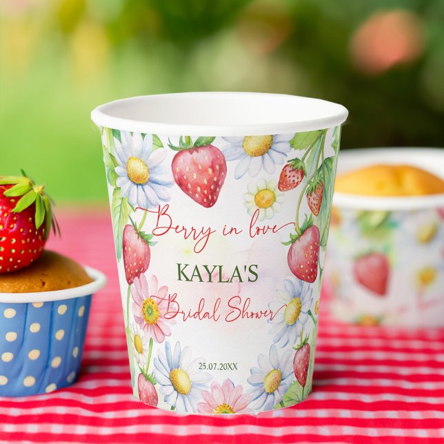 Berry in love strawberry bridal shower printed paper cups (Berry in love summer daisy garden strawberry bridal shower printed paper cups personalized tableware)