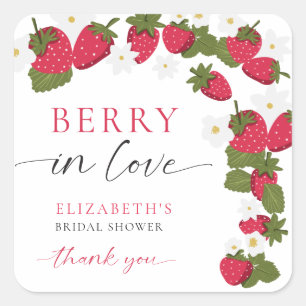 Berry in Love Strawberry Bridal Shower Thank you Square Sticker