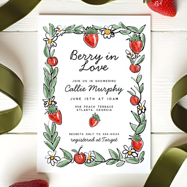 Berry in Love Strawberry Cherry Bridal Shower Invitation (Creator Uploaded)