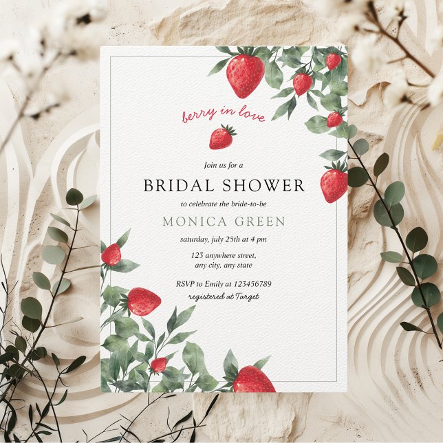 Berry in Love Strawberry Gingham Bridal Shower Invitation (Berry in Love Strawberry Bridal Shower Farmer's Market Love is Berry Sweet Cute Floral Aesthetic)