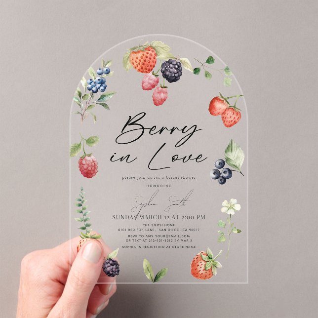 Berry in Love Watercolor Berries Bridal Shower Acrylic Invitations (Insitu (Handheld))