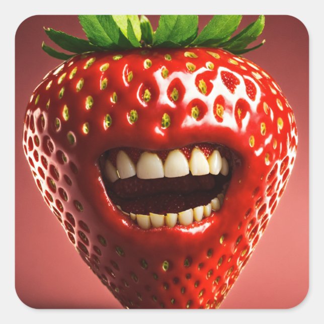 "Berry Laughs: Funny Strawberry Stickers" Square Sticker (Front)