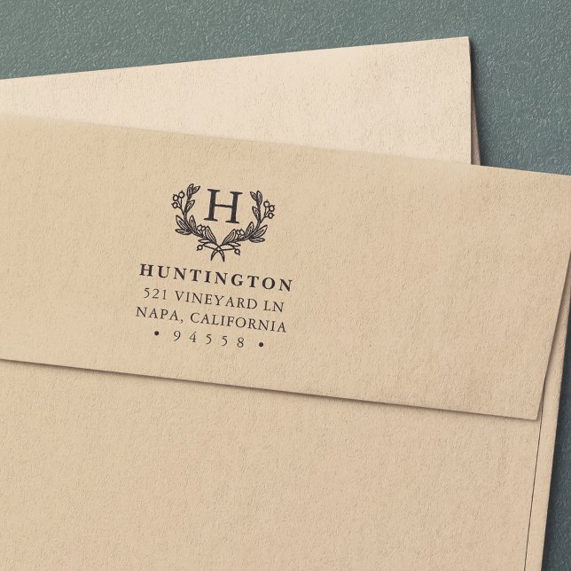 Berry Laurel Monogram Return Address Stamp (Creator Uploaded)