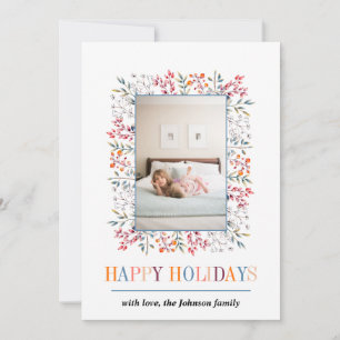 Berry, leaf border Happy Holidays Christmas photo Holiday Card