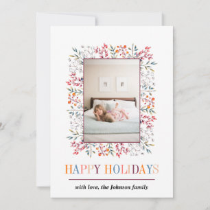 Berry leaf burgundy Happy Holidays Christmas photo Holiday Card