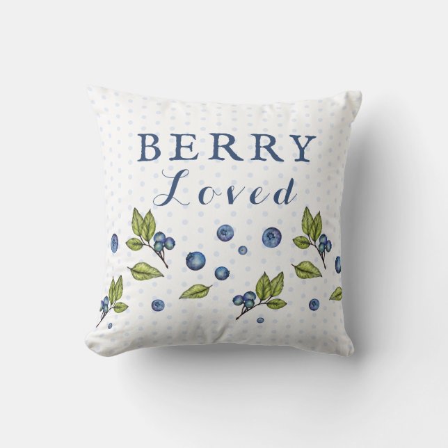 Berry Loved Blueberries Throw Pillow (Front)