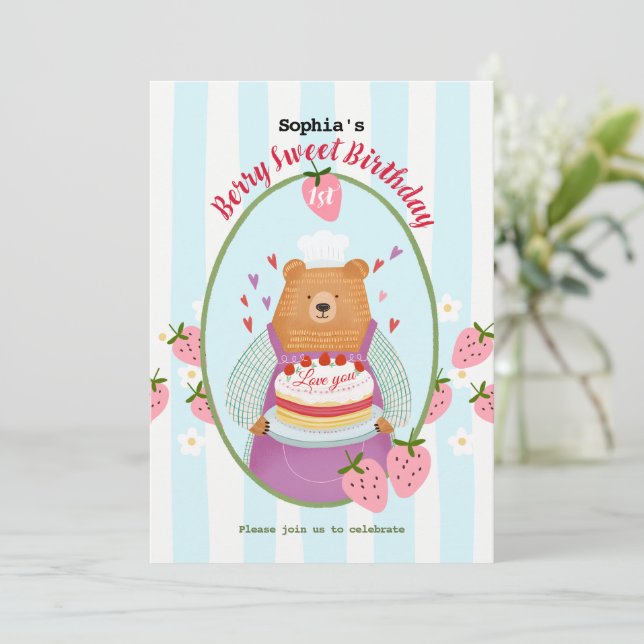 Berry Lovely First Birthday Invitation (Standing Front)