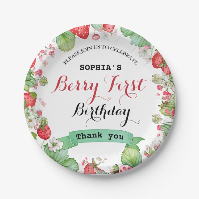 Berry Lovely First Birthday Paper Plate (Front)