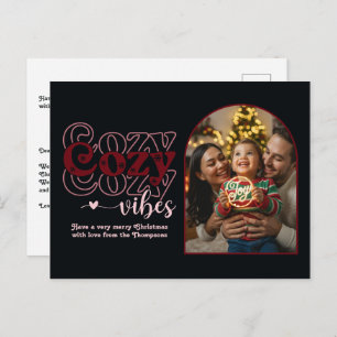 Berry Luxe Cozy Vibes Retro Christmas Photo Holiday Postcard