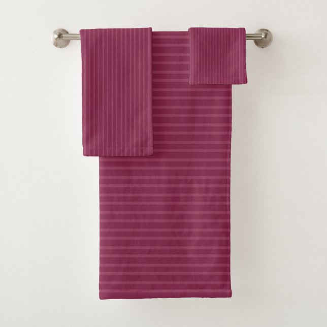  Berry Magenta & Dusty Rose Vertical Stripes Bath Towel Set (Insitu)