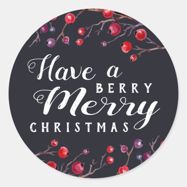 Berry Merry Christmas Classic Round Sticker (Front)