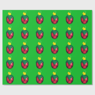 Berry Merry Christmas Green Wrapping Paper