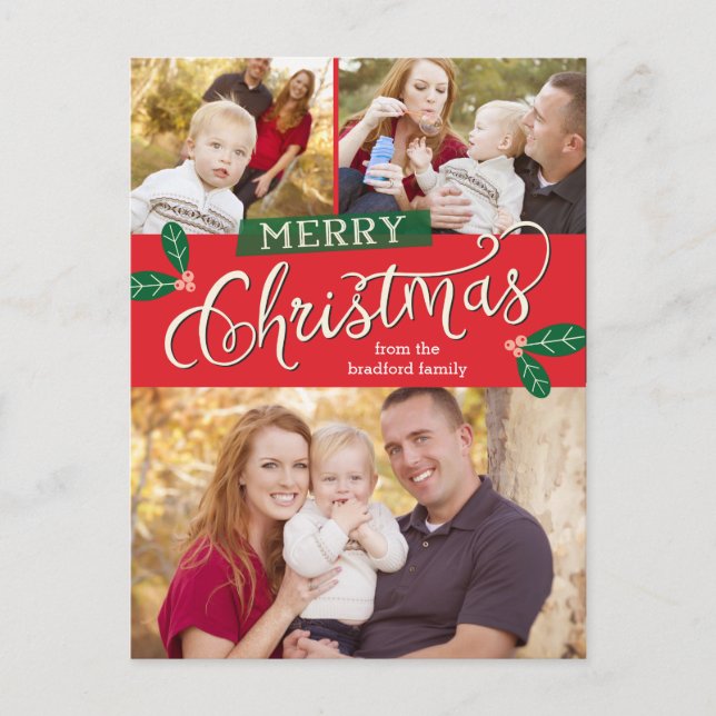 Berry Merry Christmas Photo Card Postcard (Front)