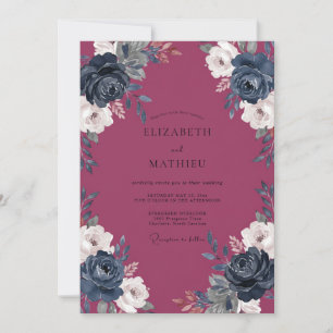 Berry Navy Peony Wedding Invitation