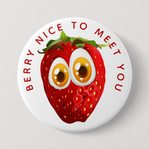 Berry Nice to Meet You, Strawberry Pun 7.5 Cm Round Badge