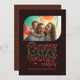 Berry Noir Cozy Vibes Only Christmas Photo Holiday Card