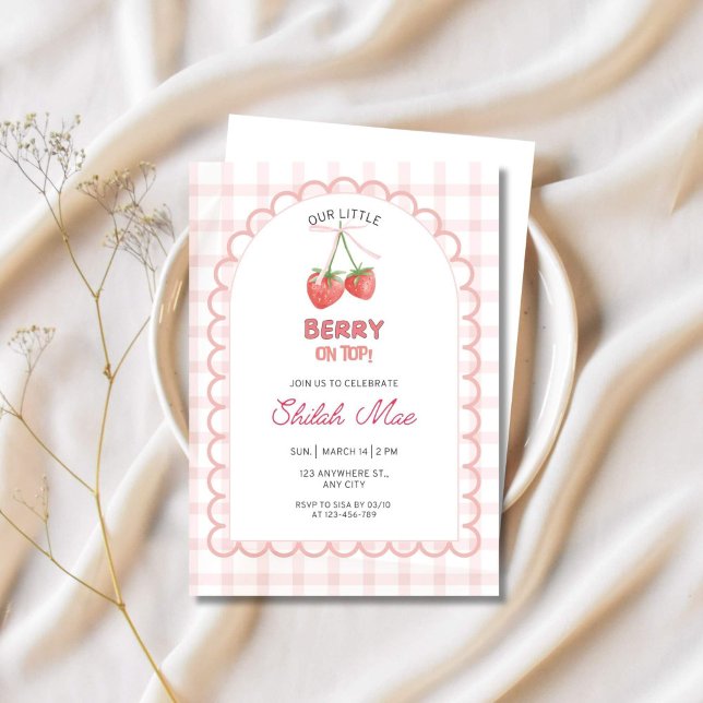 Berry On Top Strawberry  Invitation (Berry Sweet Birthday Invite)
