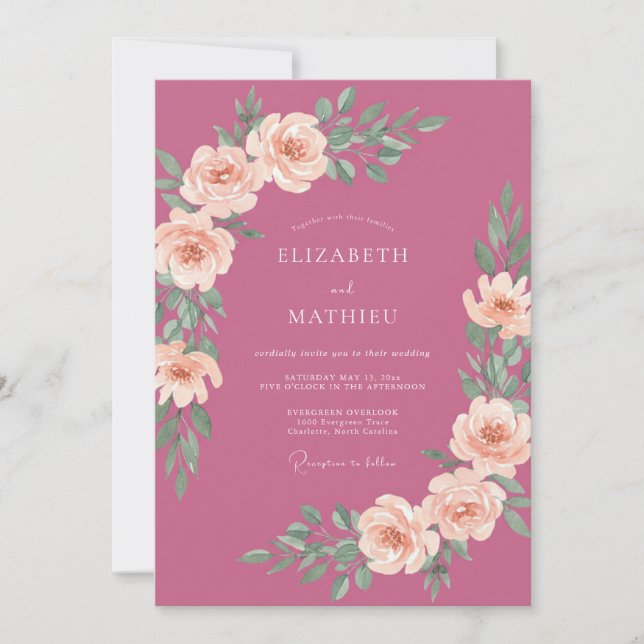Berry Painted Peony Wedding Invitation (Front)