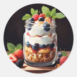 Berry Parfait in Glass Jar Classic Round Sticker