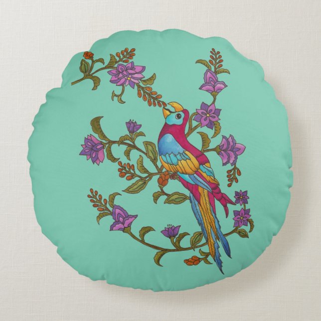 Berry Parrot Round Cushion (Front)