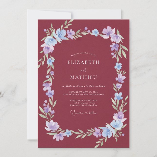 Berry Periwinkle Blossom Wedding Invitation (Front)