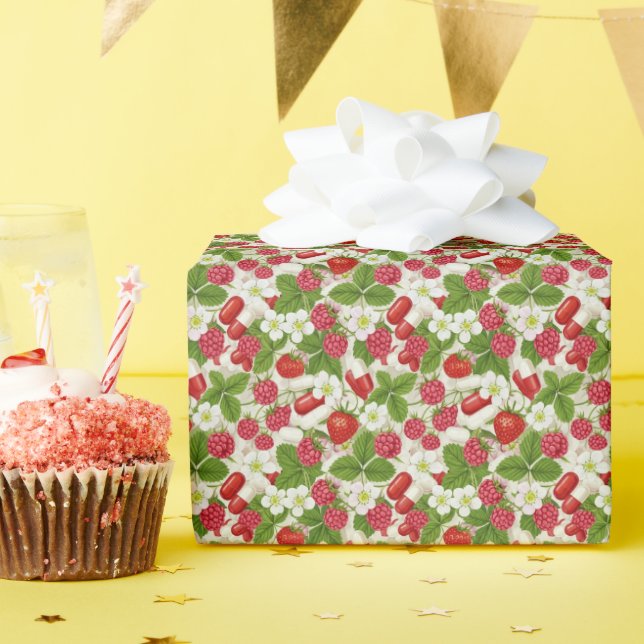 Berry & Pill Pattern Pharmacy  Wrapping Paper (Birthday Party)