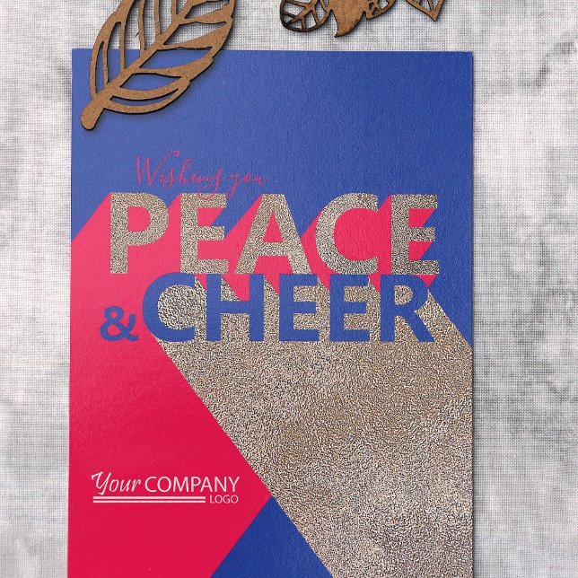 Berry Pink, Blue, Typographical Company Holiday Invitation (Blue, Violet, Berry, Pink, Gold Company Holiday Card, Modern Typography Word Art with Business Logo)