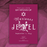 Berry Pink Botanical Bat Mitzvah Wild Flower Invitation<br><div class="desc">Wild berry pink bat mitzvah invitation with beautiful white typography has white flowers that you can move and resize with your lettering. Botanical artwork can be colour changed along with your lettering. Easily change the background colour on this simple and unique bat mitzvah invitation. This template is easily customised for...</div>