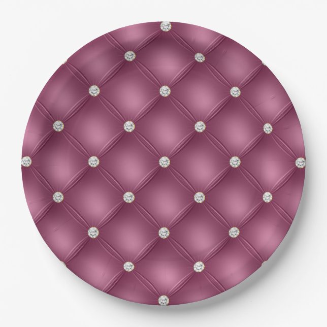 Berry Pink Diamond Tufts Christmas   Paper Plate (Front)