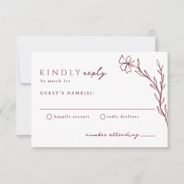 Berry Pink Modern Stenciled Botanical RSVP Card (Front)