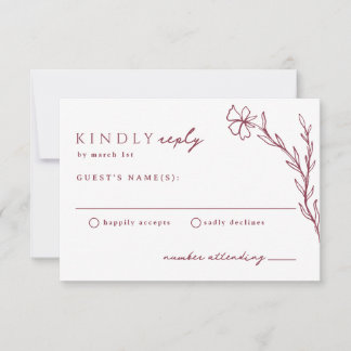 Berry Pink Modern Stenciled Botanical RSVP Card