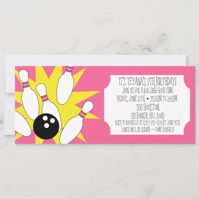Berry Pink Rolling Good Time Bowling Party Invitation (Front)