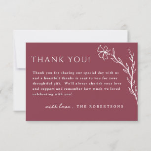 Berry Pink Simple Modern Stencil Floral Botanical Thank You Card