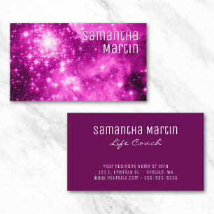 Berry Pink Sparkly Stars Celestial Photo Business Card
